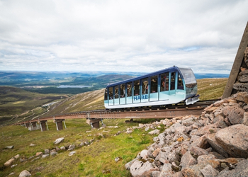 Funicular railway ascending Cairngorm Mountain